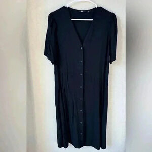 UNIGLO Women’s Short Sleeves 100% Rayon Button Down Dress Size L